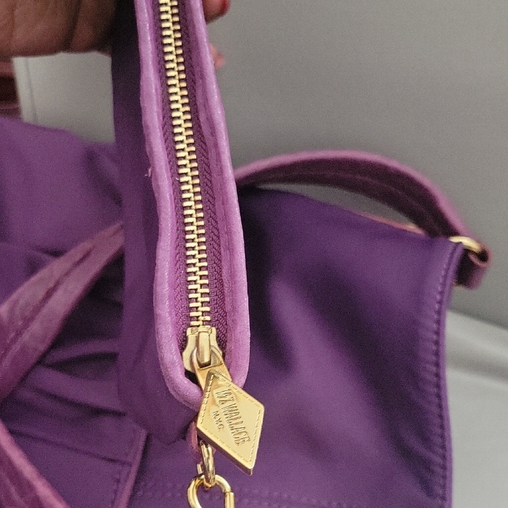 MZ Wallace Purple Gathered Pocket Shoulder Bag with Gold Hardware - Picture 6 of 9